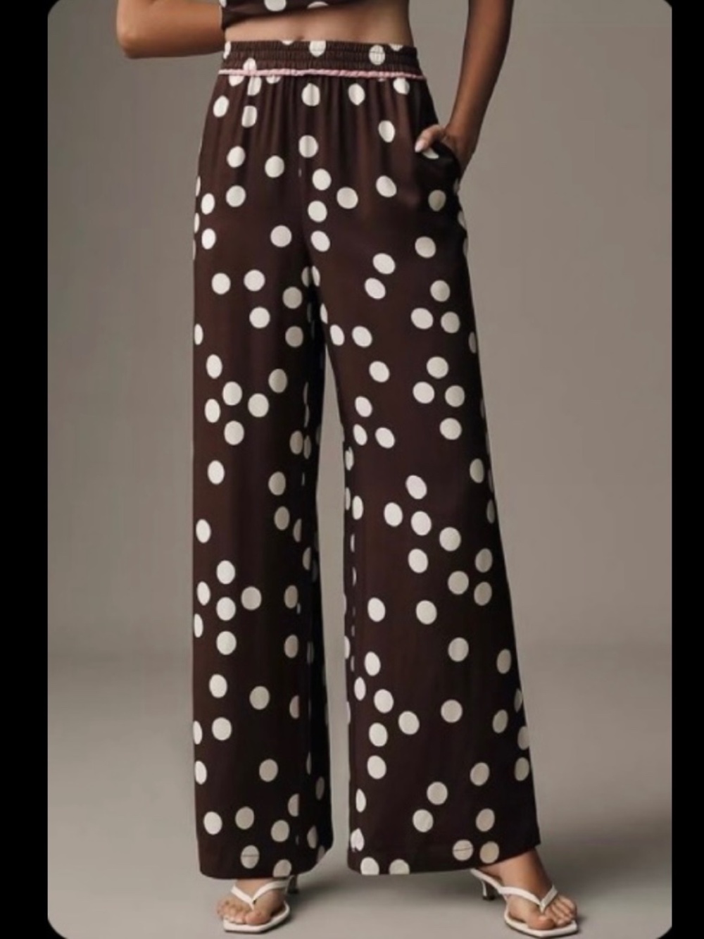 MEAVE: Anthropologie: Brooklin Printed Wide-Leg POLKA DOT Pants brown & White L